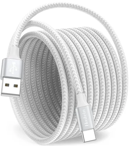 Cable USB C Largo 5M, Cable USB a USB C Carga Rapida para iPhone 15 16 17 Pro Max, Samsung Galaxy S25 S24 S23 A16 A35 A56, Xiaomi, Pixel, Blanco
