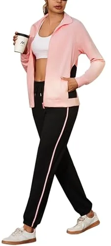 Uniexcosm Conjunto Chándal Mujer 2 Piezas Completo Chándal Mujer Otoño Invierno Conjunto Deportivo para Mujer Chaqueta con Cremallera y Pantalones Deportivos Rosa M