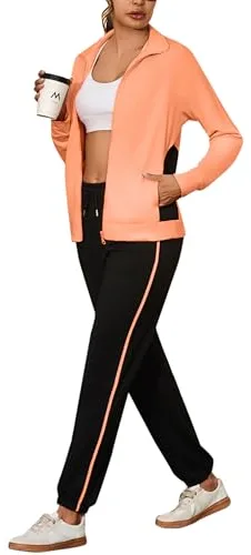 Uniexcosm Conjunto Chándal Mujer 2 Piezas Completo Chándal Mujer Otoño Invierno Conjunto Deportivo para Mujer Chaqueta con Cremallera y Pantalones Deportivos Rosa-1 XXL