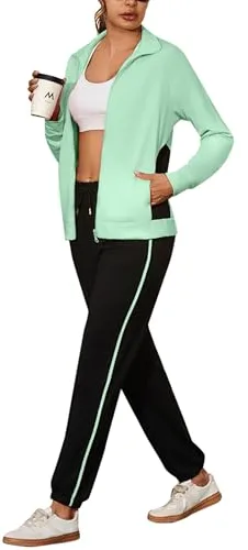 Uniexcosm Chándal Mujer Completo Chándal Mujer Invierno Conjunto Deportivo Mujer de 2 Piezas Chaqueta con Cremallera y Pantalones Deportivos para Fitness Jogging Verde S