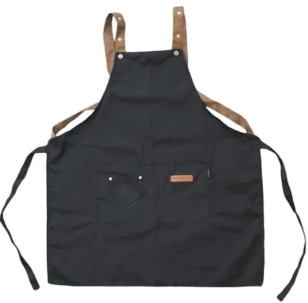 Genérico Delantal de Trabajo Profesional Impermeable con Bolsillos – Ajustable, Resistente y Antimanchas – Ideal para Cocina, Barista, Taller, Jardinería, Chef o Peluquería – Negro