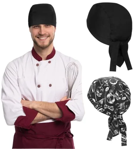 AFCJLTO 2 Gorros de Cocinero de Algodón Ajustables, Japonés Gorro de Trabajo de Chef, Unisex en Algodón para Hornear y Cocinar