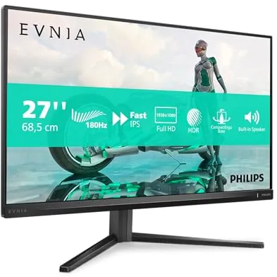 Philips 27M2N3200AM - Monitor Gaming Full HD de 27 Pulgadas, 180 Hz, 1ms GtG, FreeSync Prem., G-Sync Comp. (1920x1080, 2X HDMI, DisplayPort) Negro/Gris