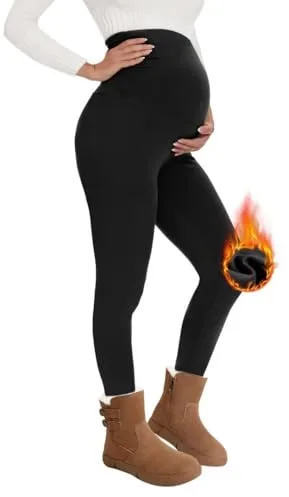 QGGQDD Leggings térmicos de maternidad para mujer, cintura alta, cálidos, para embarazo, invierno, para el hogar, deportes, Negro , M
