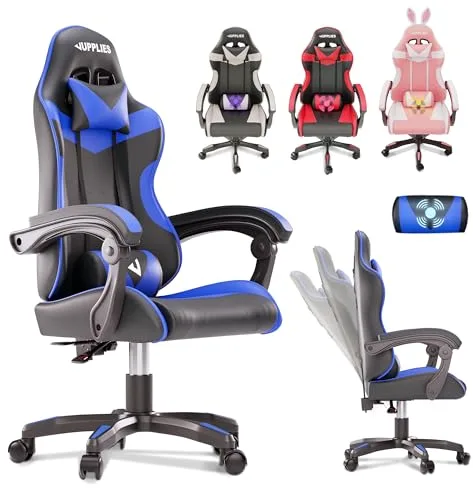 JUPPLIES Silla Gaming Profesional con Masajeador - Silla de Oficina Ergonómica sin Reposapiés, Altura Regulable y Respaldo Abatible - Silla Gamer para Juegos