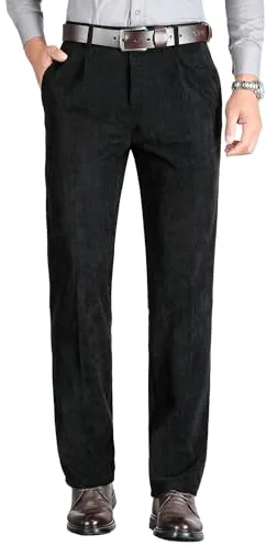 KTWOLEN Pantalones de Pana para Hombre Pantalones de Traje Negocios Pantalón de Pana Informales Clásico Recto Pantalones Moda Cálido Oficina, Negro, 34