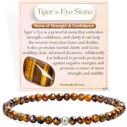 Farfume Ojo de Tigre - Fuerza y Confianza - Pulseras de Cuentas para las Mujeres, 4mm Cristal Plata de ley 925 Piedra Natural Elásticas con Piedras Preciosas de para Mujer, Joyería de Chakra Regalos