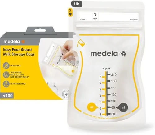 Medela bolsas de almacenamiento de leche materna Easy Pour, bolsas desechables de 210 ml, a prueba de fugas, protegen los nutrientes de la leche, sin BPA, paquete de 50 bolsas
