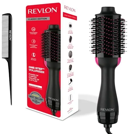 REVLON Salon One-Step Secador y voluminizador con peine seccionador incluido - 3 posiciones de calor y 2 velocidades, revestimiento ceramico, mango ergonomico, Original con peine