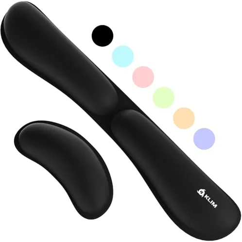 KLIM - Reposamuñecas Teclado + Raton con Alivio de Dolor - Espuma con Memoria de Gel Suave - Reposa Muñecas para Gaming y Oficina - Negro