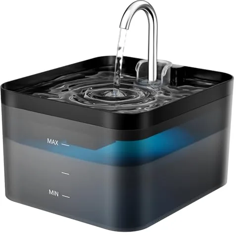 Fuente para Gatos, 2,2L Bebedero Gatos, Súper Silenciosa, Fácil de Limpiar, Fuente de Agua para Perros con LED y Filtro de Carbón Activado, Dos Patrones de Flujo de Agua