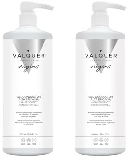 VALQUER Gel Conductor de Ultrasonidos Facial y Corporal | Uso Profesional en Radiofrecuencia, Depilación Láser, Microcorrientes, IPL y Cavitación | Base Agua, Incoloro e Inoloro | 2 Uds de 1L