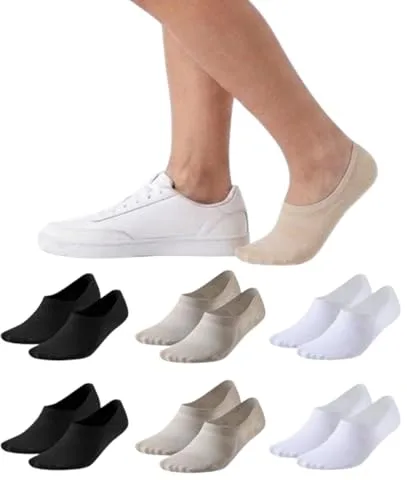 Balseti Calcetines Invisibles para Mujer. Pinkies de Chica. 85% Algodón. Calcetines Cortos Transpirables, Antideslizantes, Anti-olor Color Blanco, Negro, Beige. Pack 6 Pares. Talla 35-38