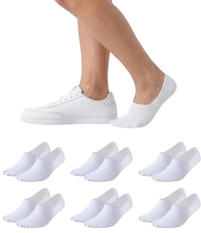 Balseti Calcetines Invisibles para Hombre y Mujer. Pinkies Unisex. 85% Algodón. Calcetines Cortos Transpirables, Antideslizantes, Anti-olor Color Blanco. Pack 6 Pares