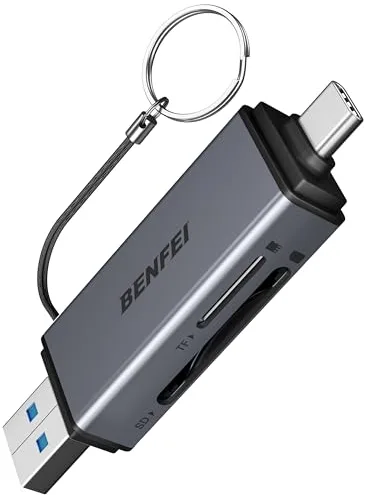 BENFEI Lector de Tarjetas SD/Micro SD, USB C/A Dual Connector Adaptador Tarjetas de Memoria, Soporta USB 3.0/SD/SDXC/Micro SD/Micro SDXC/MMC/RS-MMC, Compatible con iPhone 16/15, MacBook Pro, etc