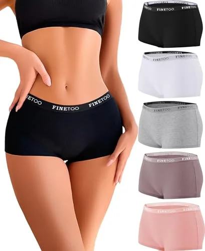 FINETOO Paquete de 5 Calzoncillos Tipo bóxer para Mujer Ropa Interior de algodón Transpirable Bragas de algodón Suaves para Mujer Paquete múltiple S-XL