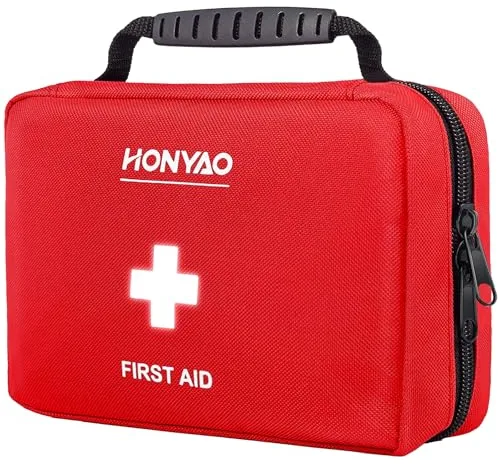 HONYAO Botiquín de Primeros Auxilios 222 Piezas, Kit Primeros Auxilios Completo, Botiquin para Casa Coche Trabajo Deporte Viaje Cámping, Rojo