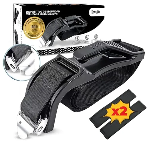 KRUGGALOO® Pack de Cinturon Embarazada Coche Homologado + 2 Almohadillas de cinturón embarazada coche | Accesorios Coche | Adaptador Cinturón | Embarazo | Cinturón embarazo | Seguridad bebe.