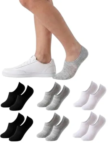 Balseti Calcetines Invisibles para Mujer. Pinkies de Chica. 85% Algodón. Calcetines Cortos Transpirables, Antideslizantes, Anti-olor Color Blanco, Negro, Gris. Pack 6 Pares. Talla 35-38