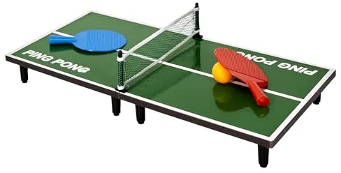 Mister Gadget - MG3385 Mesa de Ping Pong 60x30cm, Modelo Pequeño, Diversión Asegurada, Madera MDF y Plástico, Verde, Negro, Blanco, Azul, Rojo, Dimensiones: 60 x 30 x 7 cm