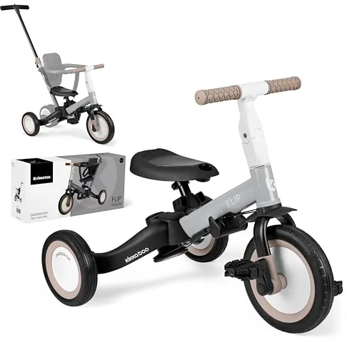 KikkaBoo Flip, Triciclo Evolutivo de Bebé 5 en 1, Bicicleta con o sin Pedales, Ajustable y Transformable, Gris, Desde 1 Año hasta 5 Años