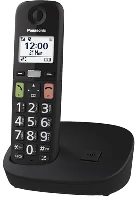 Panasonic KX-TGU110EXB Teléfono Inalámbrico Digital, Unidad Base y 1 Auriculares, Pantalla LCD, Botones Grandes, Llamada Favorita, Compatible con Audífonos, Negro