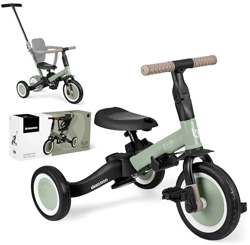 KikkaBoo FLIP, Triciclo Evolutivo de Bebé 5 en 1, Bicicleta con o sin Pedales, Ajustable y Transformable, Verde Militar, Desde 1 Año Hasta 5 Años