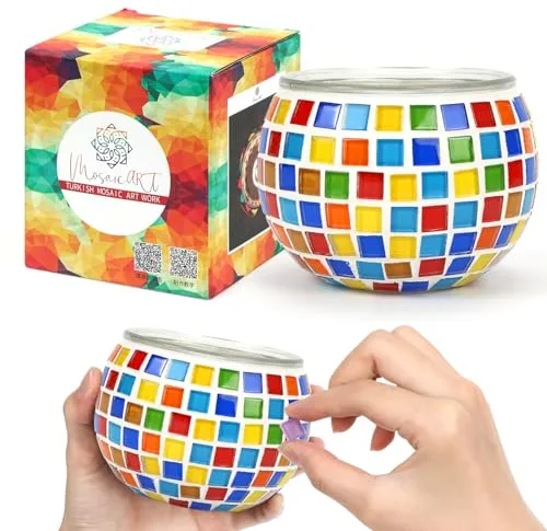 Augesak Mosaicos Manualidades, Manualidades Adultos, Manualidades Adolescentes, Portavelas Decoracion, Mosaico Decorativo, para Regalos Decoracion Hogar, Regalos Niños