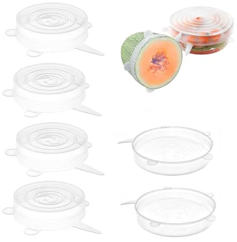 SUPGOD 6 tapas de silicona extensibles del mismo tamaño universal tapas de latas de silicona elásticas tapas de silicona reutilizables y elásticas para tarros de miel, latas, cuencos, vasos redondos