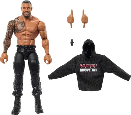 Mattel WWE Elite - Figura de acción y accesorios, serie #117 de 6 pulgadas coleccionables Roman Reigns con 25 puntos de articulación y manos intercambiables