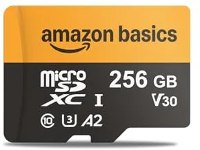 Amazon Basics Tarjeta MicroSDXC de 256 GB con Adaptador, Velocidad de Lectura de hasta 200 MB/s, Paquete de 1