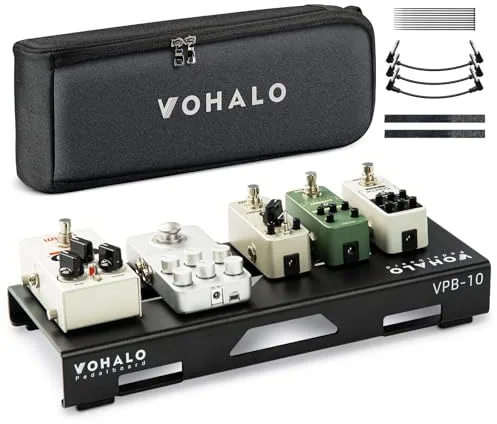 VOHALO mini pedalera de guitarra caja de aluminio pedalboard guitarra tabla de efectos con bolsa, cinta para pedales, brida para cables, cable de conexión negro