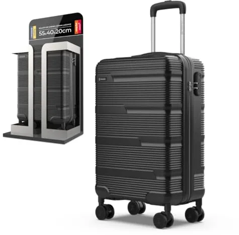 NUMADA - Maleta de Viaje Cabina 55x40x20cm (38,4L) Upfly T10 XS Apta para Ryanair con Cierre de Combinación y 4 Ruedas. Maleta de Mano Rígida Resistente, Ligera con Interior Compartimentado | Negro