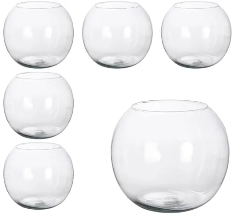 Florero Bola de Cristal. Pack 6 Unidades Pecera Pequeña, Centro de Mesa para Restaurantes, Bares, Eventos. Bola Jarrón Transparente, Ramos de Flores, Piedras, Velas (10cm 6Ud)