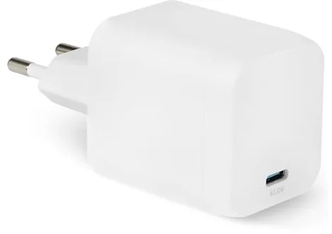 Amazon Basics Cargador de Pared USB-C Nano GaN de Carga Rápida, 65W y 1 Puerto PD 3.1 para Ordenadores Portátiles, Tablets y Teléfonos, Blanco