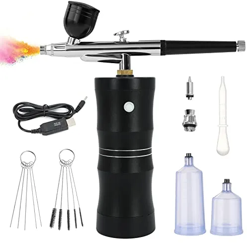 Ykall Kit de Aerógrafo con Compresor de Aire, Pistola de Cepillo de Aire Mejorada de 7.4V 34PSI Recargable Portátil Inalámbrico con Boquilla de 0,4 mm para Pintura, Arte de Uñas, Tatuaje (Negro)