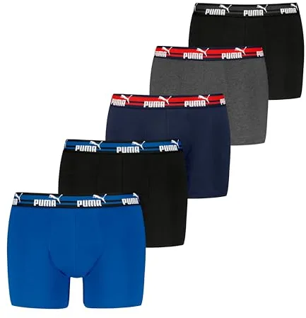 Puma Calzoncillos Tipo bóxer para Hombre (5 Unidades), Azul, Gris y Negro, L