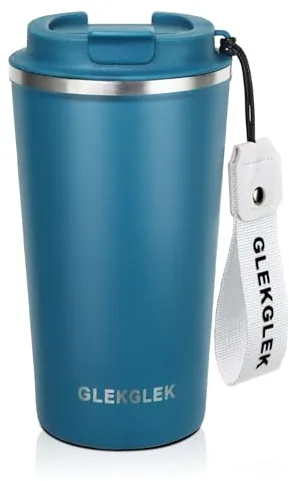 GLEKGLEK Taza Térmica 500ml, Reutilizable Vaso Termo Cafe para llevar, Doble Pared Vaso Termico, Antiderrames Frascos de Viaje para Coche Camping