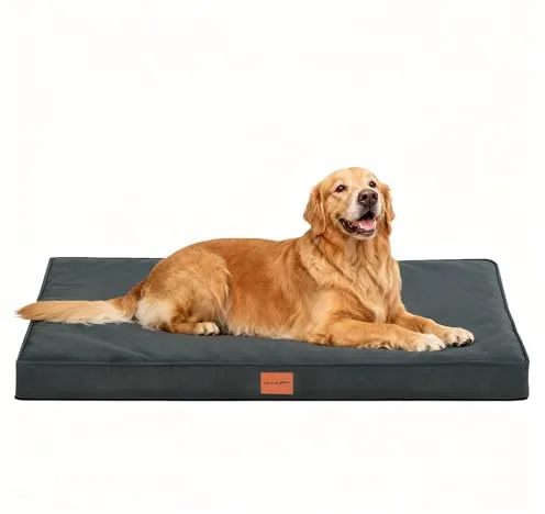 WAVVE Cama Perro Extra Grande Ortopédica 112x81x7.6 cm, Colchon Perro Impermeable Lavable Desenfundable, Colchoneta Perro con Espuma De Caja De Huevos, Irrompible Dog Bed XXL, Gris