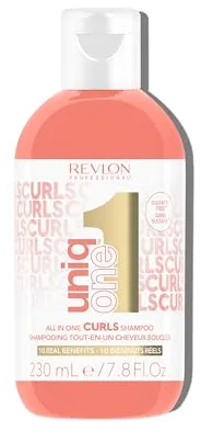 REVLON PROFESSIONAL UniqOne All in One Curls, Champú Nutritivo para Rizos, Hidrata y Define el Cabello Rizado u Ondulado, Cuidado del Cabello con Efecto Anti-Frizz y Fórmula Vegana, 230 ml