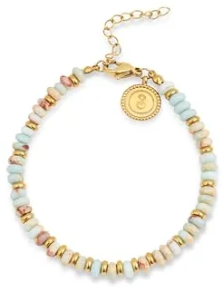 SINGULARU - Pulsera Full Daylight. Acero con Acabado en Baño Oro de 18Kt. Cristales de Colores y Beans en Acero. Joyas para Mujer