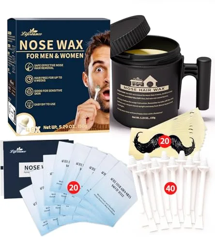 Lifestance Kit de Cera para Nariz para Hombres y Mujeres | 150g Gran Capacidad de Cera para Nariz, 40 Aplicadores, 20-25 Usos para Nariz y Oídos | Rápido e Indoloro