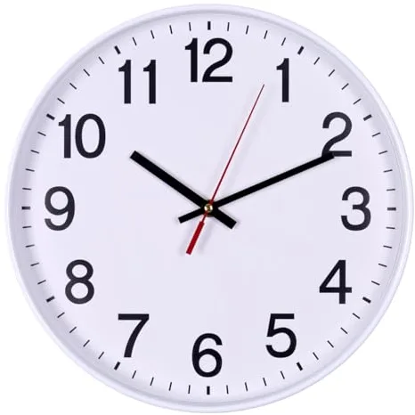 Officer Products Reloj de Pared de plástico, 30 cm, Color Blanco, números arábigos, Reloj de Pared silencioso, para Escuela, Oficina, salón, Cocina, analógico, Moderno, Redondo, Decorativo