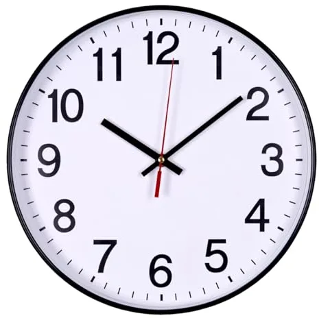 Officer Products Reloj de Pared de plástico, 30 cm, Negro, números arábigos, Reloj de Pared/Cuarzo, silencioso, para Escuela, Oficina, salón, Cocina, analógico, Moderno, Redondo Decorativo
