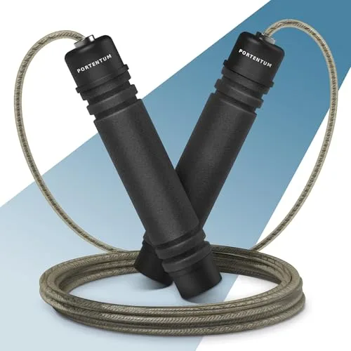 PORTENTUM Comba Crossfit con Mangos de Espuma Ergonómicos, Comba de Saltar de Longitud Ajustable y Rodamientos Rápidos - Ideal para Fitness, Entrenamiento por Intervalos y Crossfit - 2.8 Metros