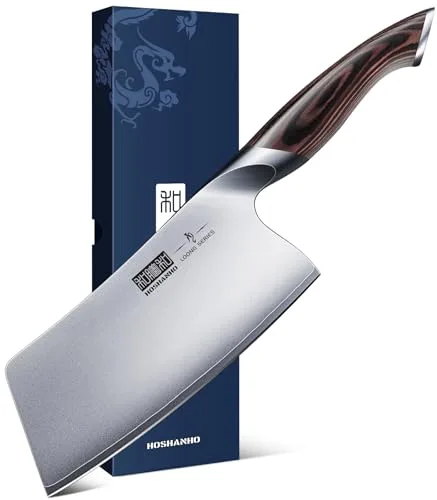 HOSHANHO Cuchillo de Cocina Chino, 18cm Picador de Verduras, Cuchillo de Carne Profesional de Inoxidable, Cuchillo Carnicero Chino Súper Afilada para Chef