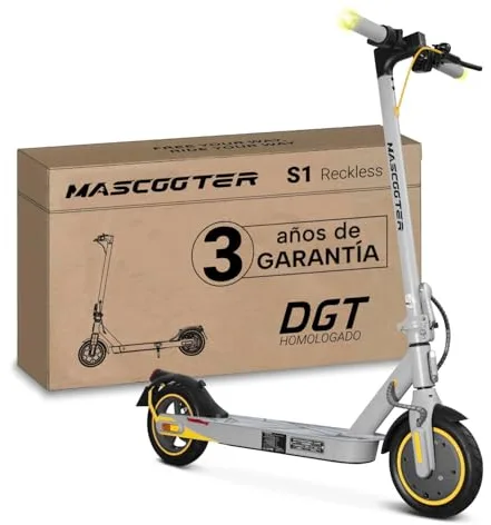 MASCOOTER S1 Reckless | Patinete Eléctrico Adultos Homologado DGT - Intermitentes & Regeneración de Batería al Frenar - 300W, 600W MAX, 20km Autonomía, Ruedas 8.5" Aire - Frenos Eléctricos y de Disco