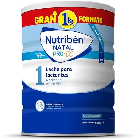 Nutribén Natal Pro Alfa 1 - Leche en Polvo Bebé 1 GRAN FORMATO | Leche de Fórmula para Bebé desde el Primer Día | sin Aceite de Palma | con Cacito Dosificador Incluido | con DHA | 1 Bote de 1KG