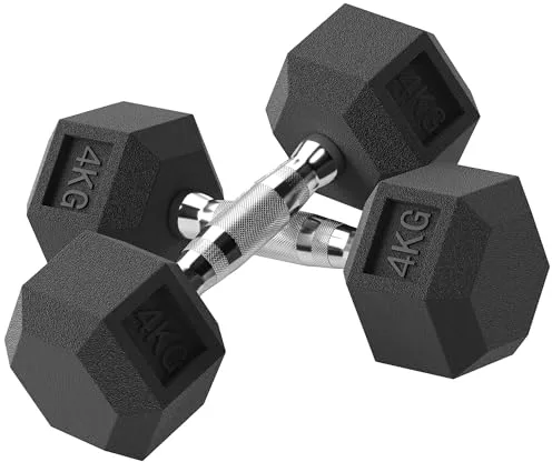 HOMCOM Juego de Mancuernas Hexagonales, 2 x 4 kg, de Hierro Fundido, Recubiertas de Goma, Juego de Pesas con Barras de Conexión para Entrenamiento en Casa, Gimnasio y Oficina, Negro y Plata