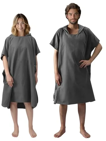 JEMIDI Poncho surf con capucha - Ponchos de microfibra unisex para mujer y hombre adulto - Para surf cambiador playa natación - Con bolsa de transporte - Talla L/XL